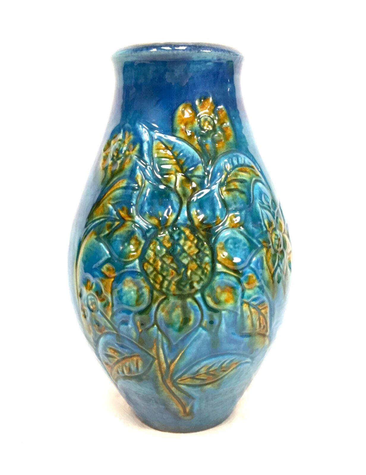 Vintage Large West German Pottery Carstens Tonnieshof Blue Sunflowers Retro 1970