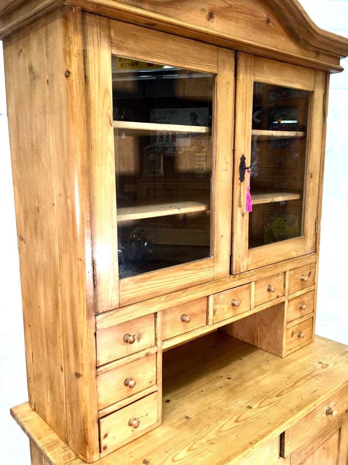 Antique Victorian Large Pine Kitchen Dresser Spice Cabinet Drawers / Cupboard photo Furniture