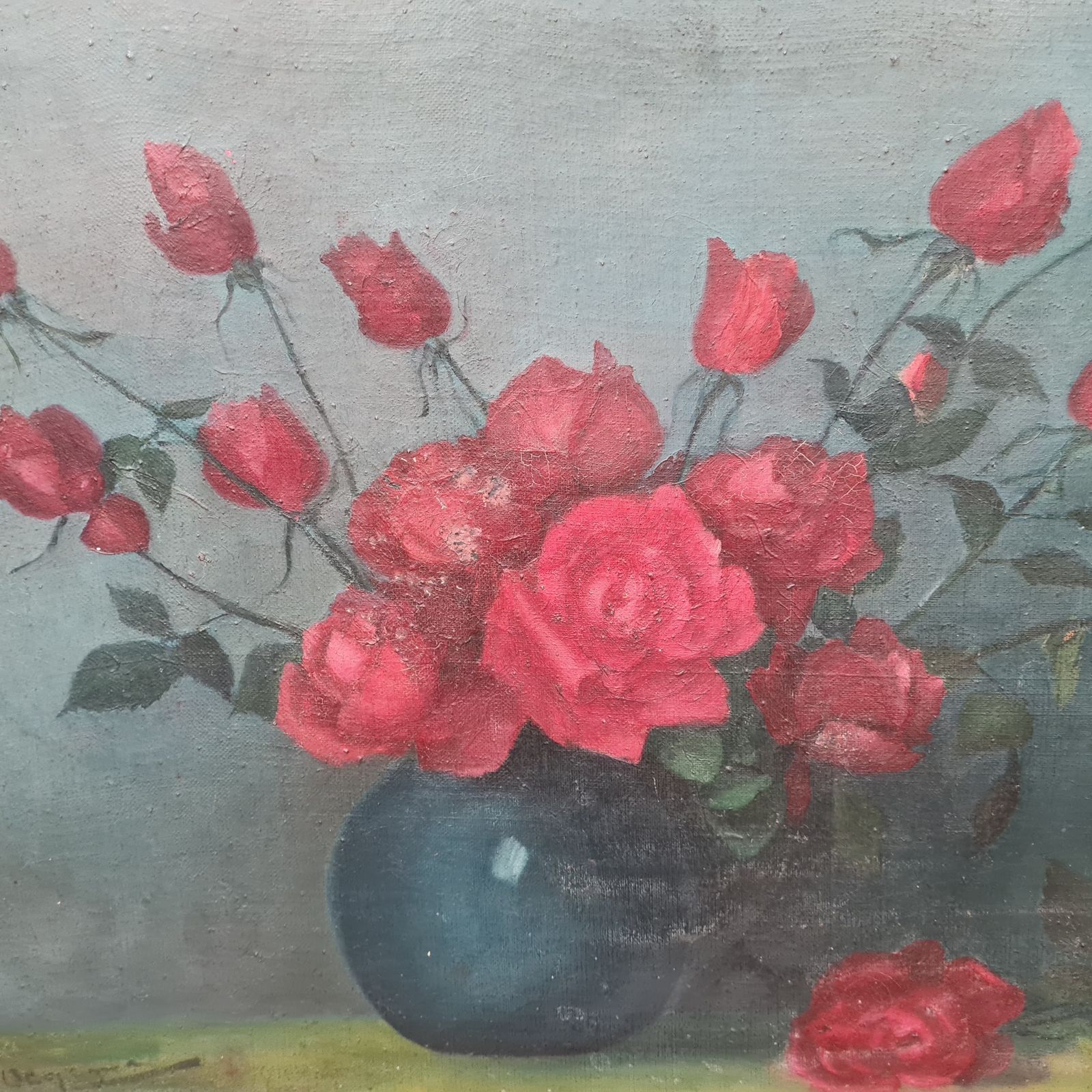 Attractive Large Oil Painting Of Roses C1930 Free Delivery England/Wales photo furniture