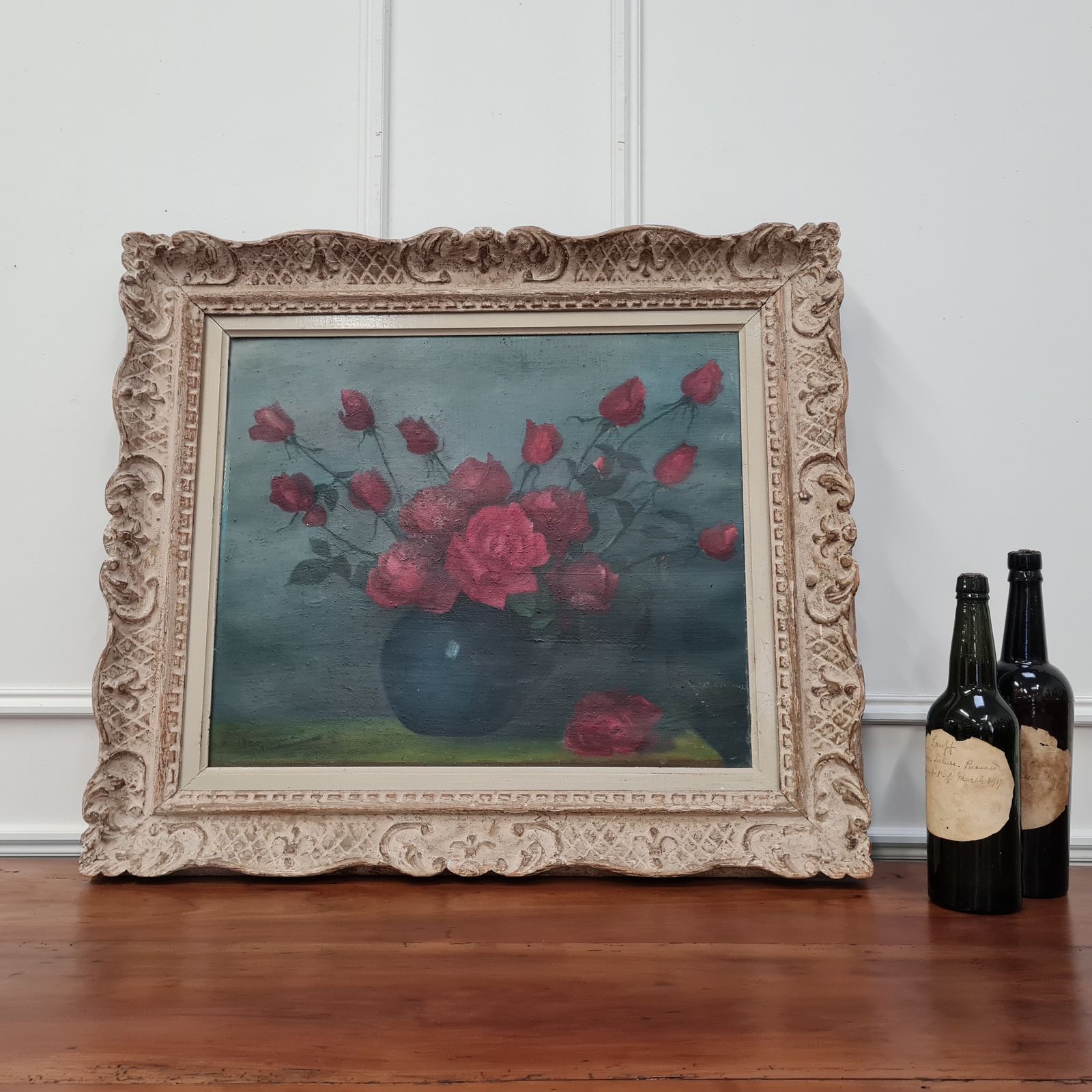 Attractive Large Oil Painting Of Roses C1930 Free Delivery England/Wales photo for sale