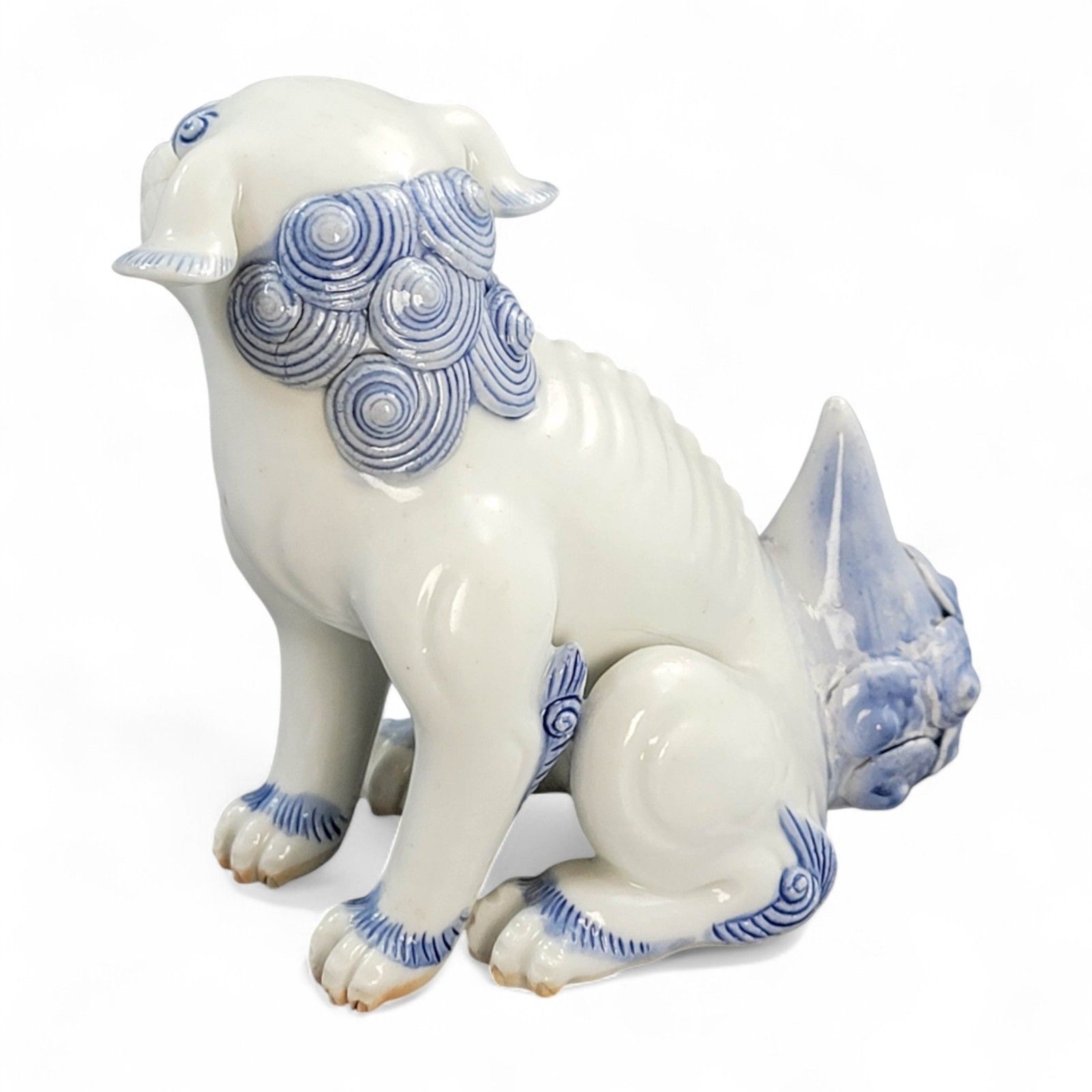 Japanese Hirado Blue And White Porcelain Lion Dog Sculpture, C. 1840–1880 photo for sale