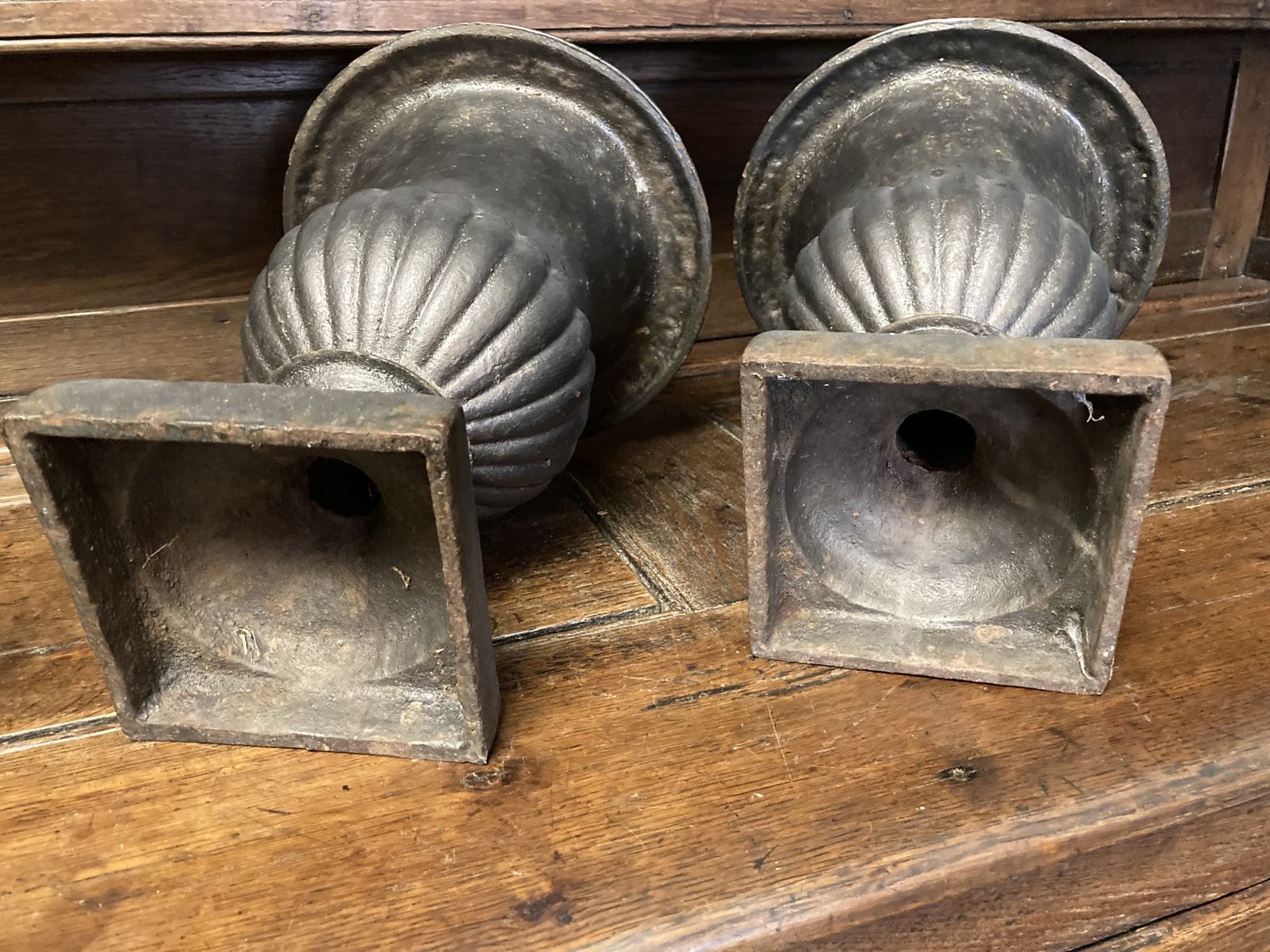 20thc Pair Of Nice Quality Cast Iron Campana Urns photo Home Decor
