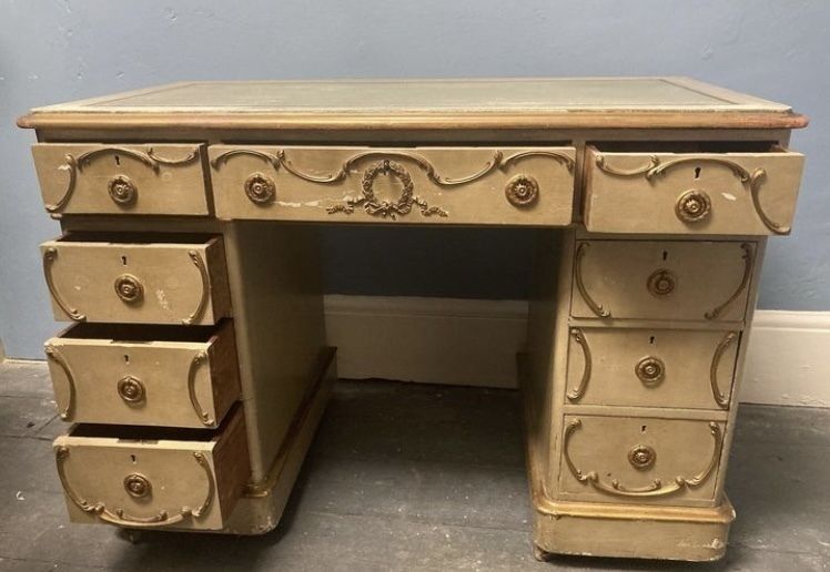 Charming 19thc Florentine Style Painted Pedestal Desk photo furniture