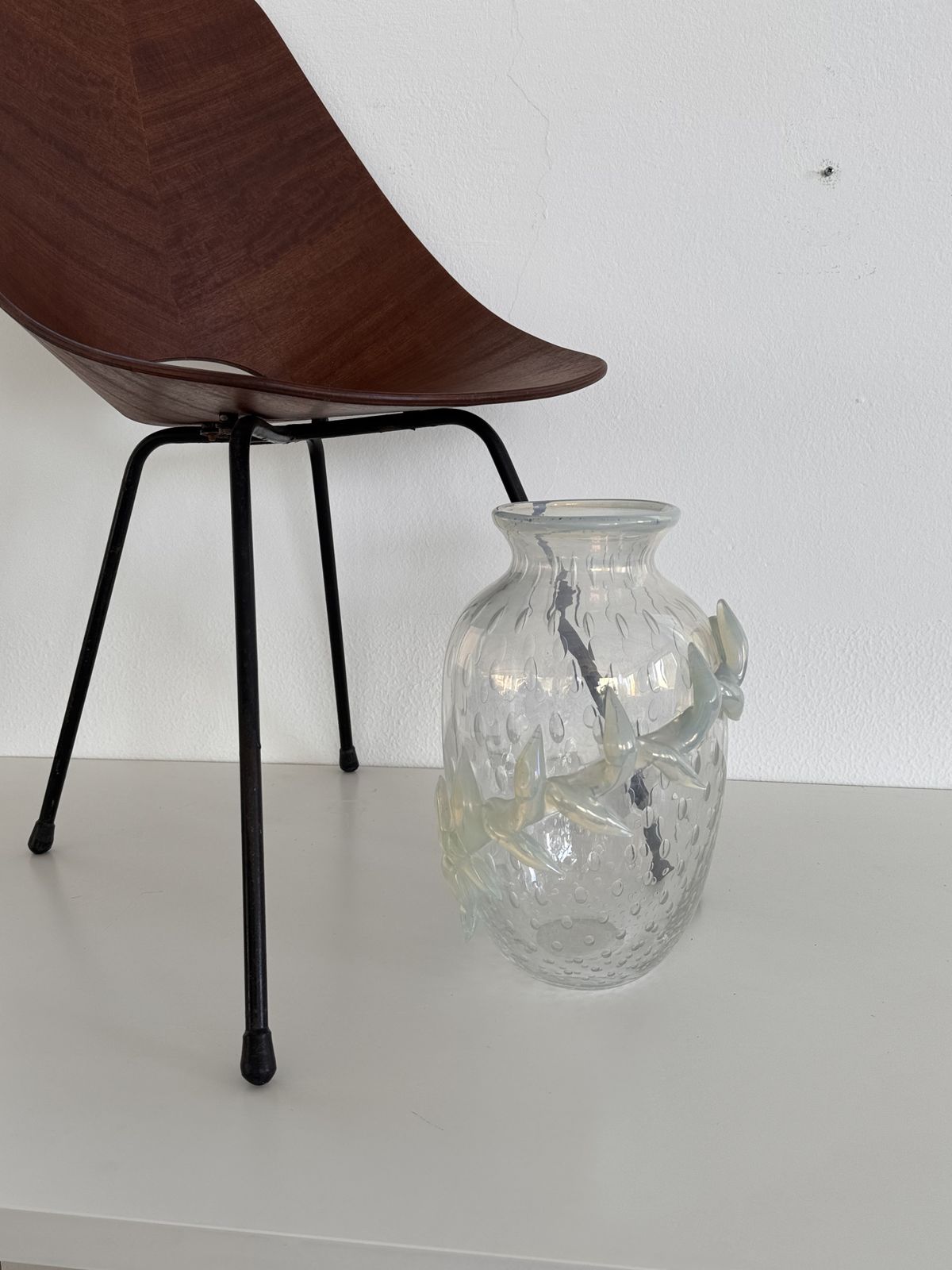 Italian Murano Glass Vase With Air Bubbles And Glass Garland photo furniture
