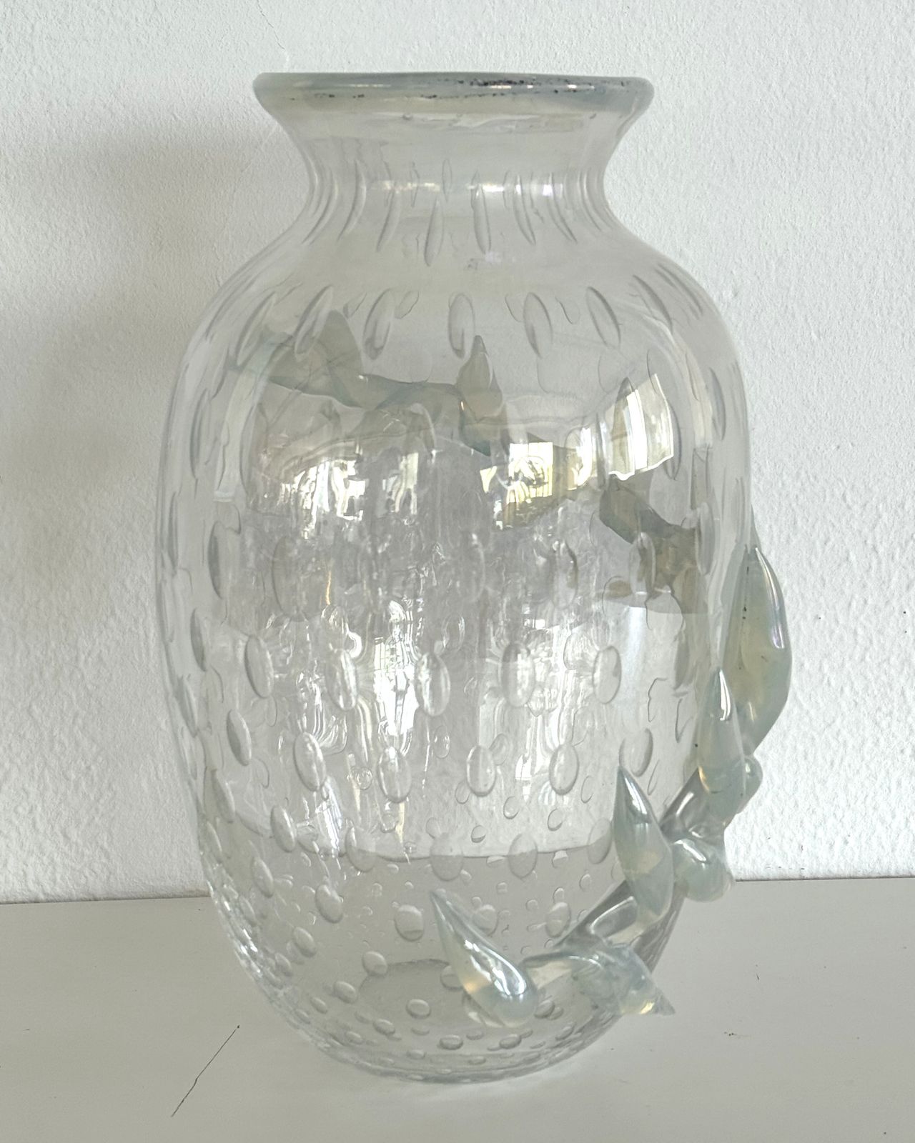 Italian Murano Glass Vase With Air Bubbles And Glass Garland photo Home Decor