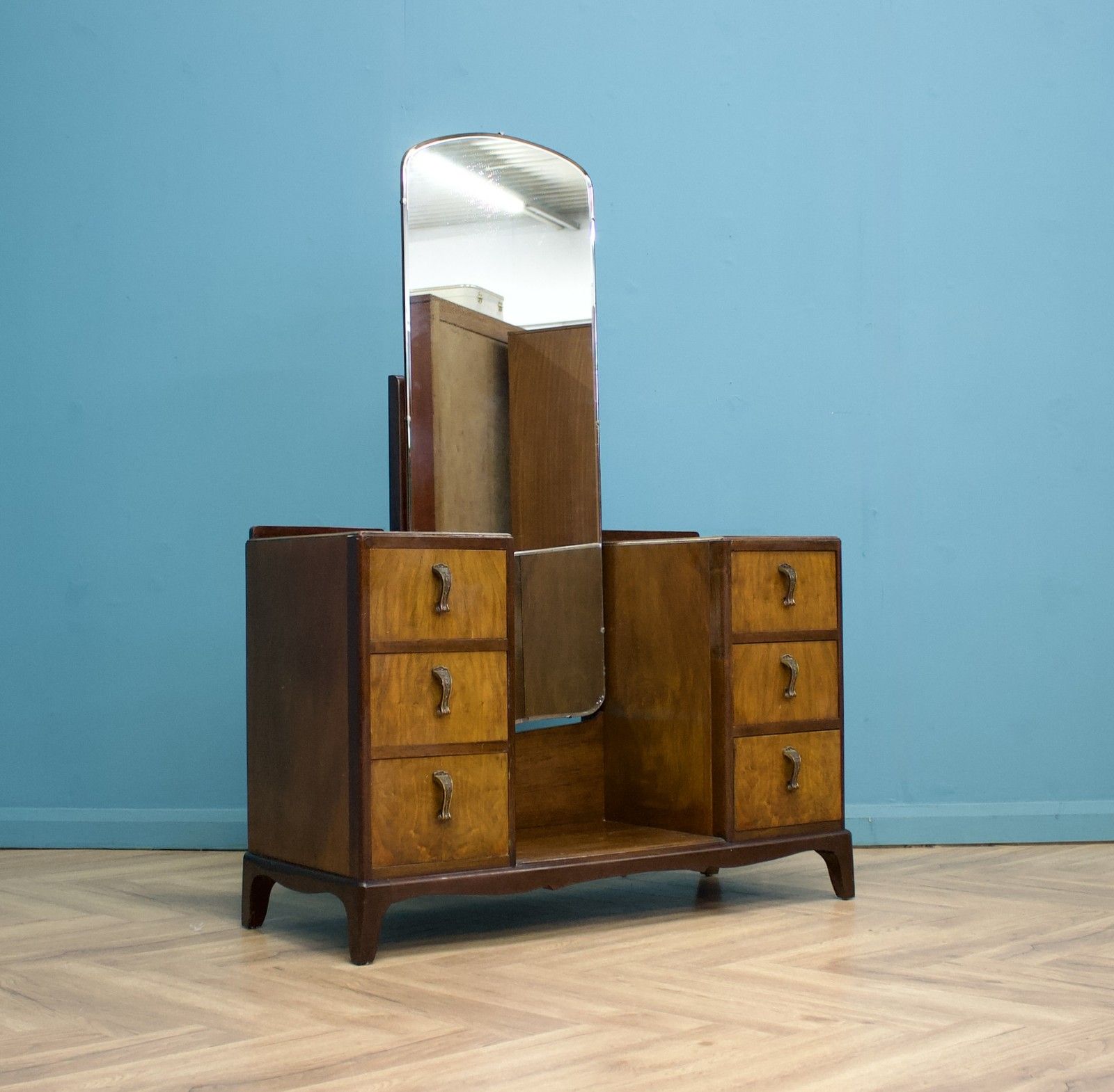 Vintage Art Deco Style Walnut Dressing Table Chest Beithcraft, 1950s #1594 photo furniture