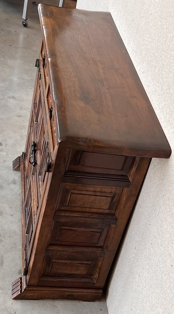 19th Spanish Baroque Carved Walnut Tuscan Two Drawer Credenza Or Buffet photo Furniture