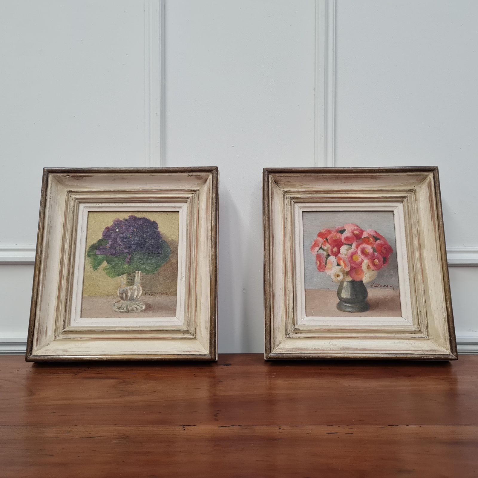 Pretty Pair Of Flower Oil Paintings C1920 Free Delivery England/Wales