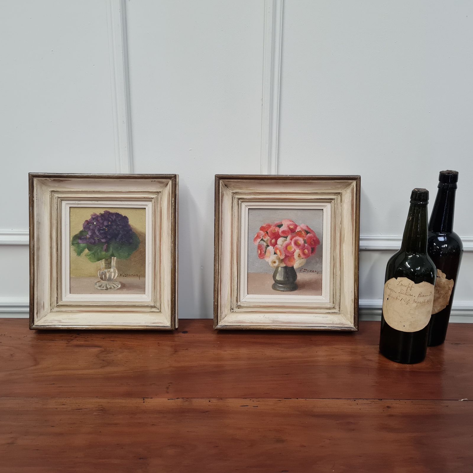Pretty Pair Of Flower Oil Paintings C1920 Free Delivery England/Wales photo furniture