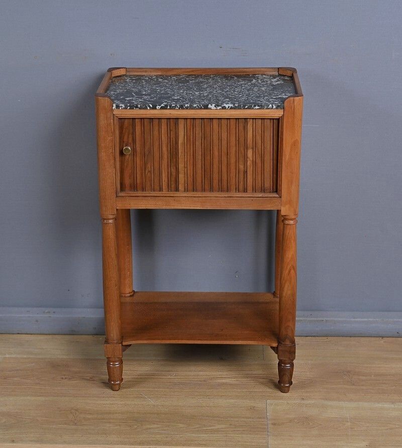photo furniture Walnut Bedside Table With Curtain, Louis XVI Style – Mid 19th Century