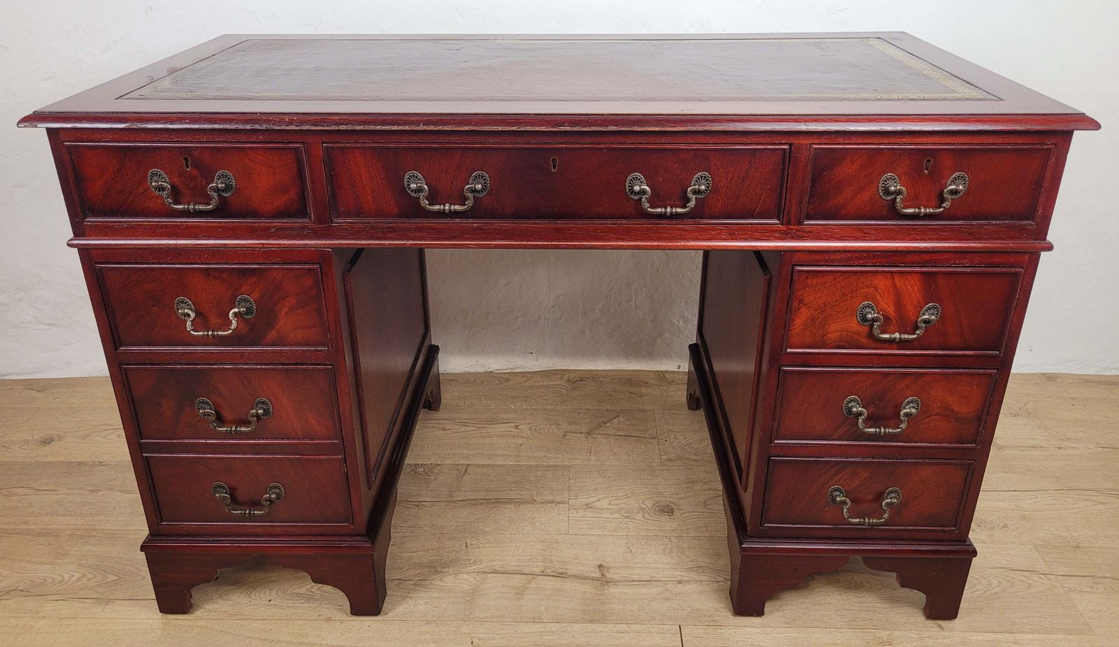 Vintage Pedestal Writing Desk Leather Top Mid 20thc Mahogany photo vintage