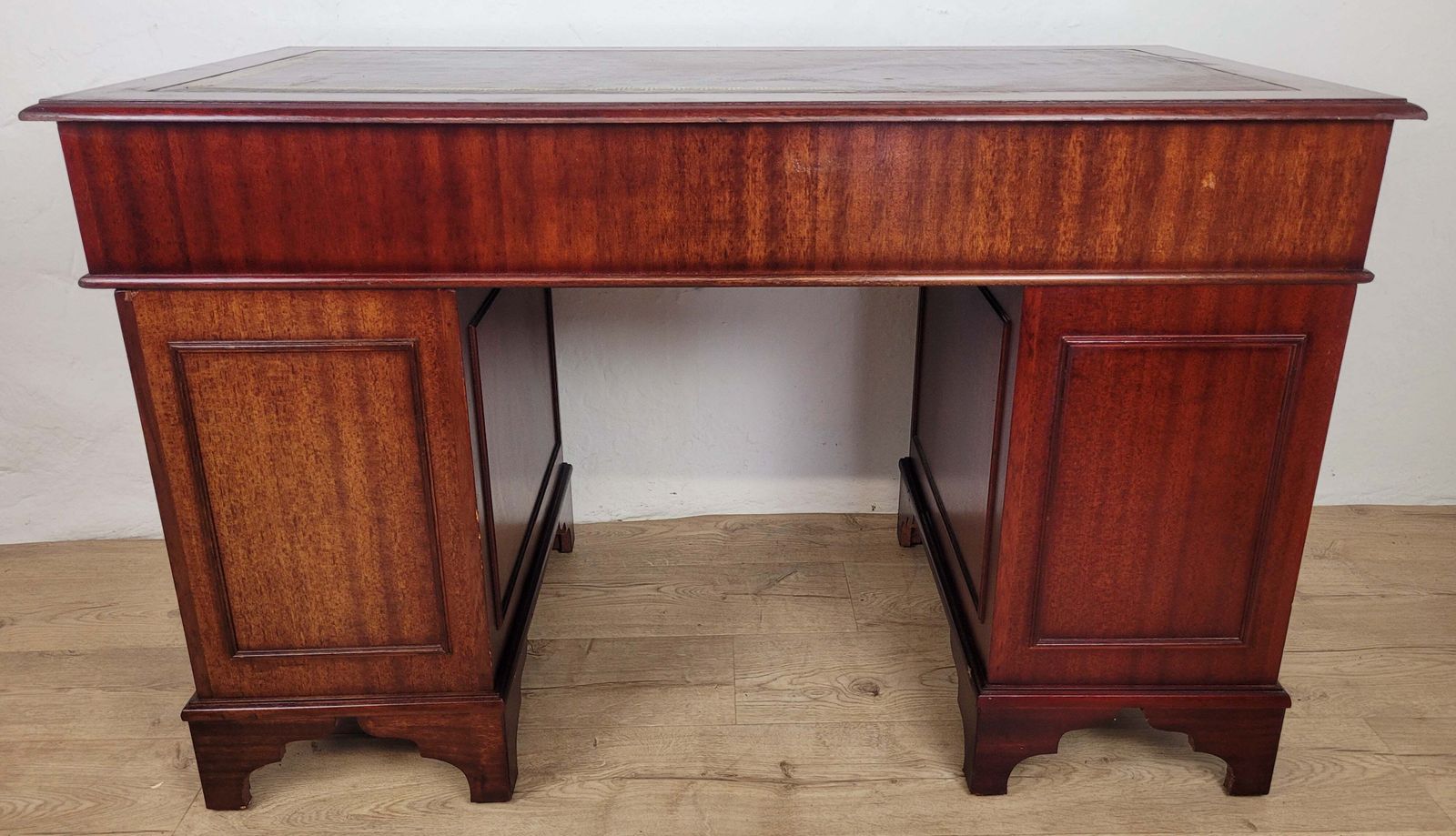 photo for sale Vintage Pedestal Writing Desk Leather Top Mid 20thc Mahogany