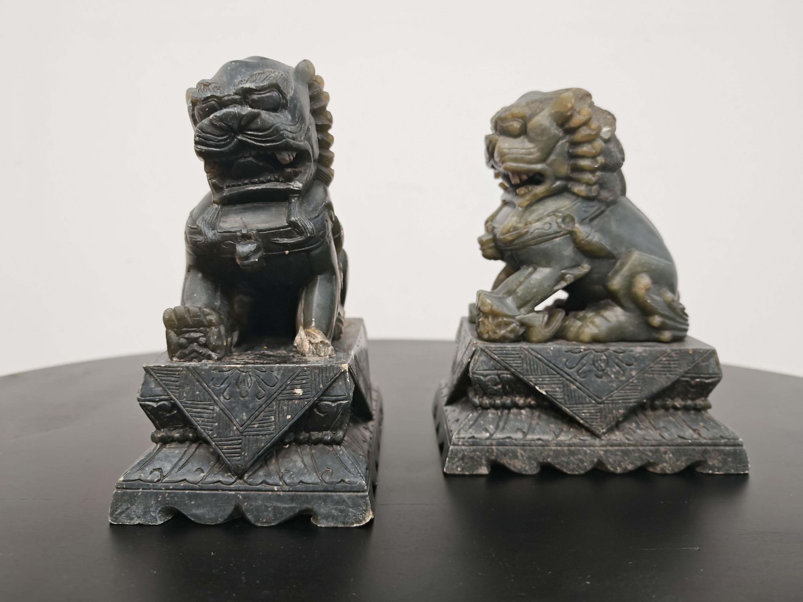 Pair Of Antique Hand Carved Jade Foo Dogs, China 19th Century photo furniture