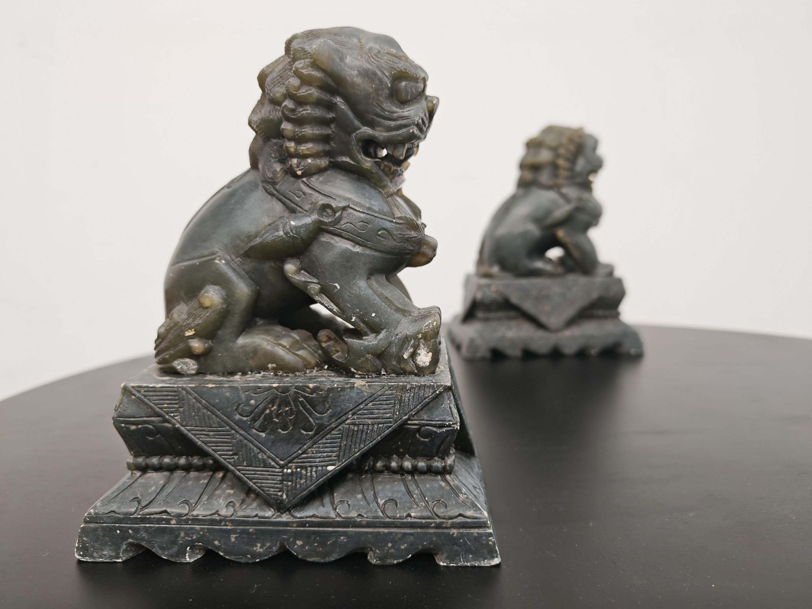 Pair Of Antique Hand Carved Jade Foo Dogs, China 19th Century photo vinterior