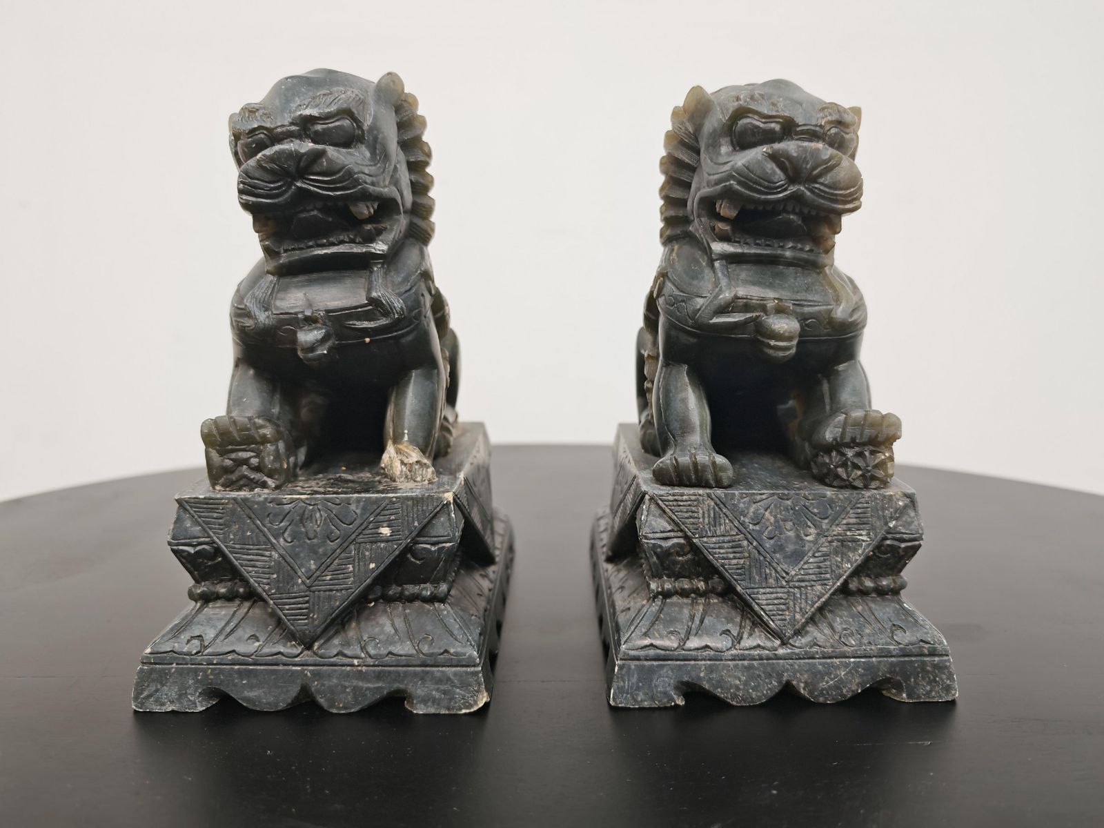 3000.0 Pair Of Antique Hand Carved Jade Foo Dogs, China 19th Century photo