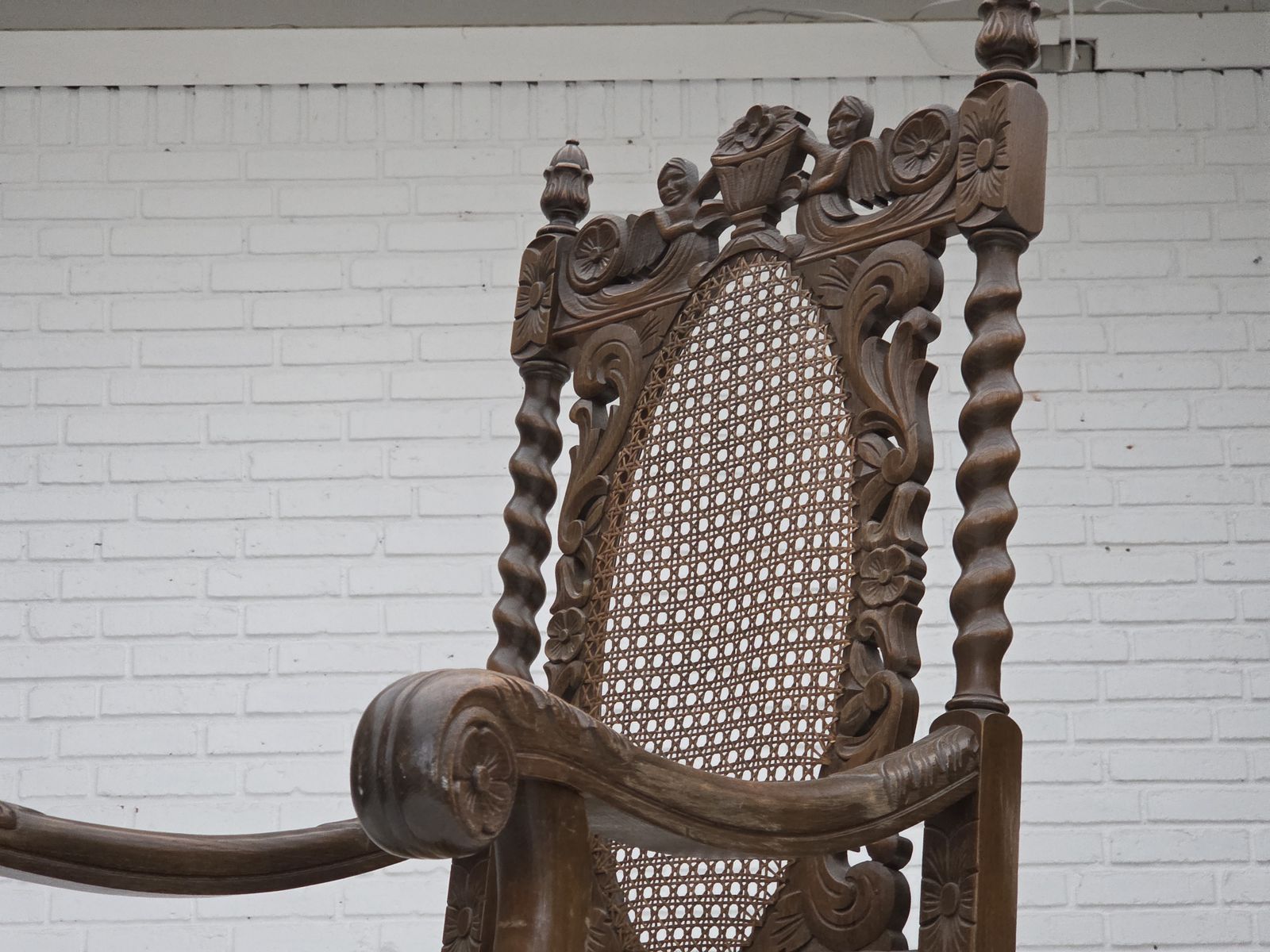 1930s, Danish Highback Armchair, Furniture Mesh, Velour, Hand Carved Oak Wood. photo 990.0