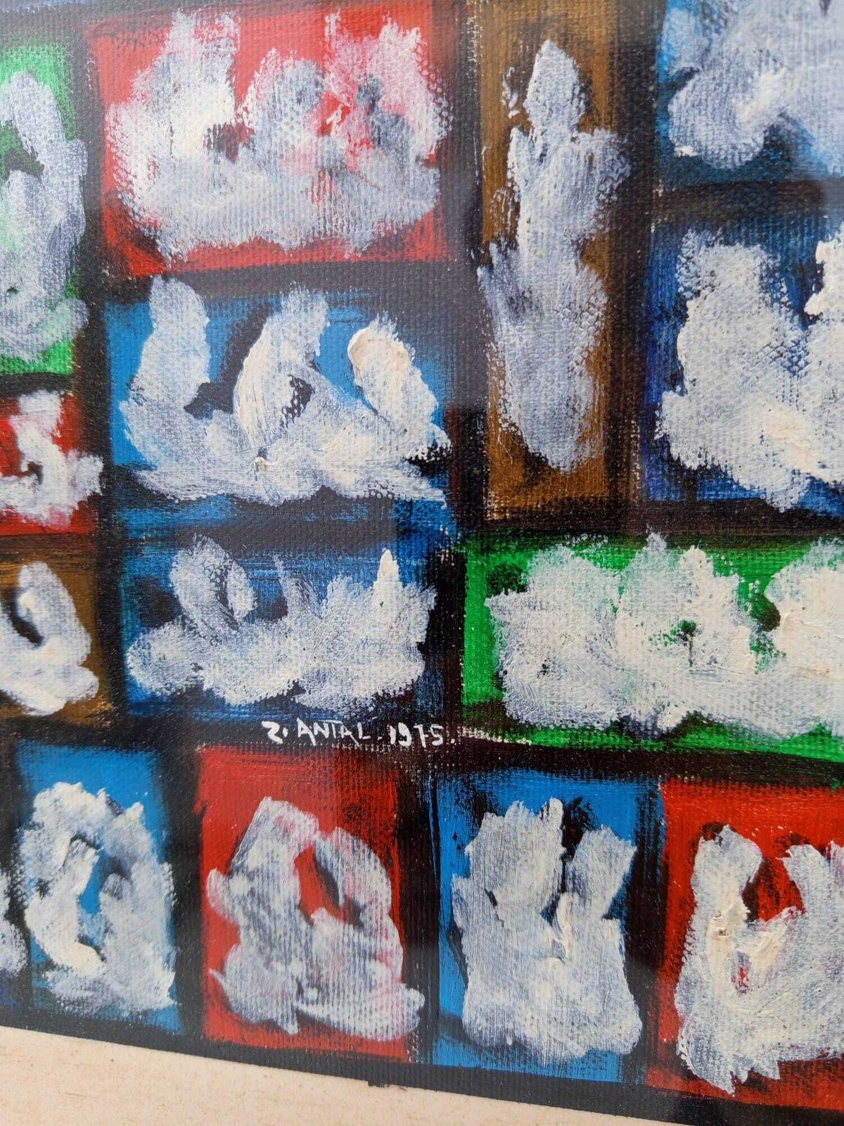 Antal Birò Olio Su Tela Quadro Astratto 1975 Opera Unica Con Cornice photo vinterior