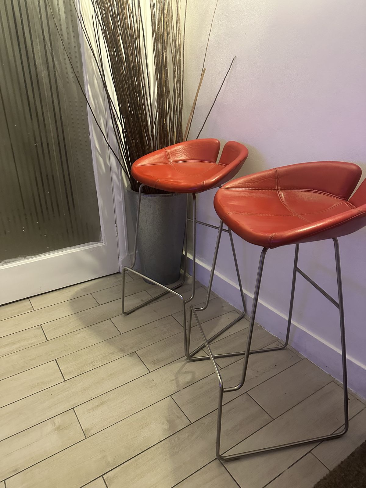 Moroso Fjord Leather Bar Stools X 2 In Ferrari Red photo furniture