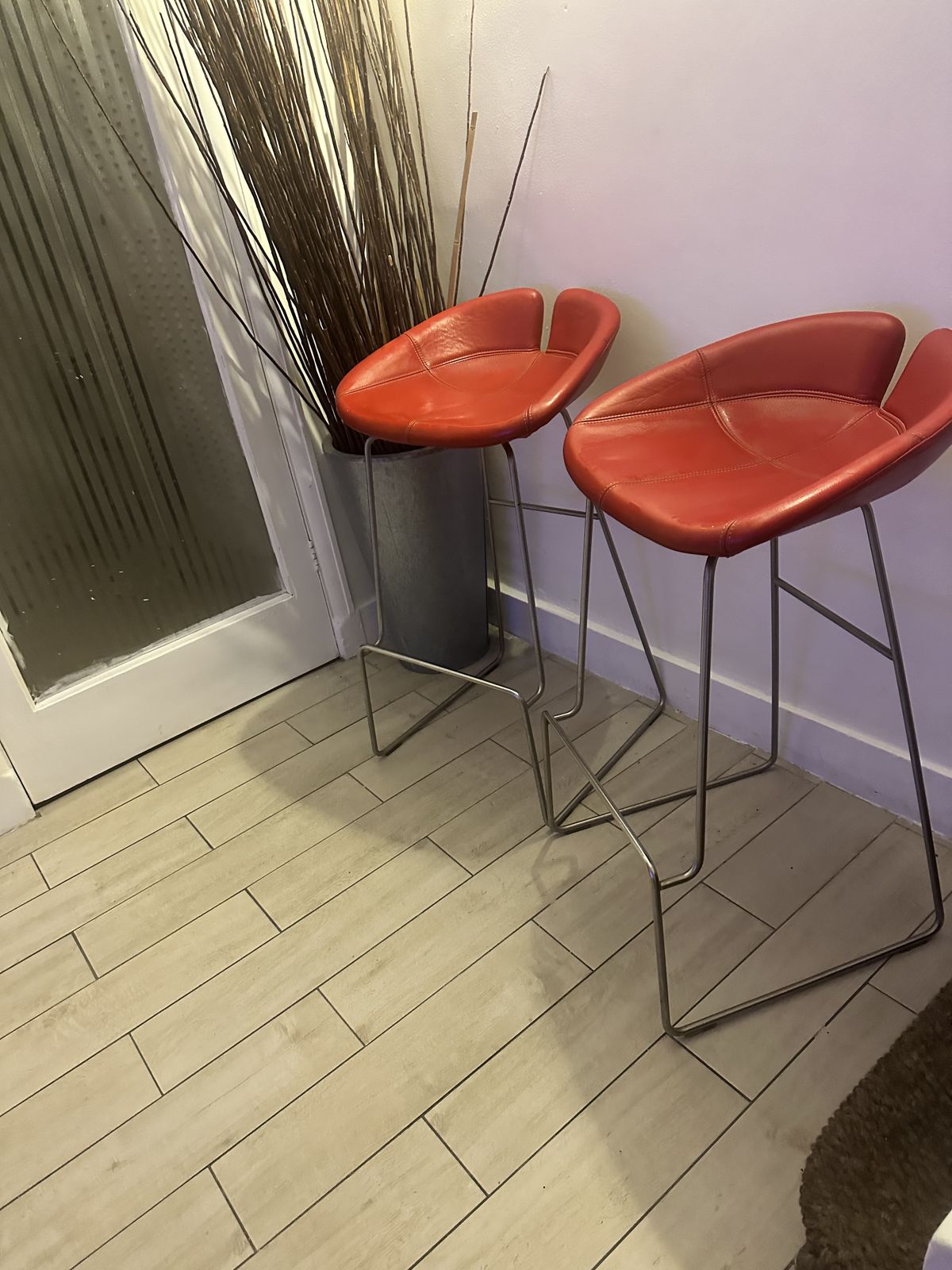 Moroso Fjord Leather Bar Stools X 2 In Ferrari Red photo 3500.0
