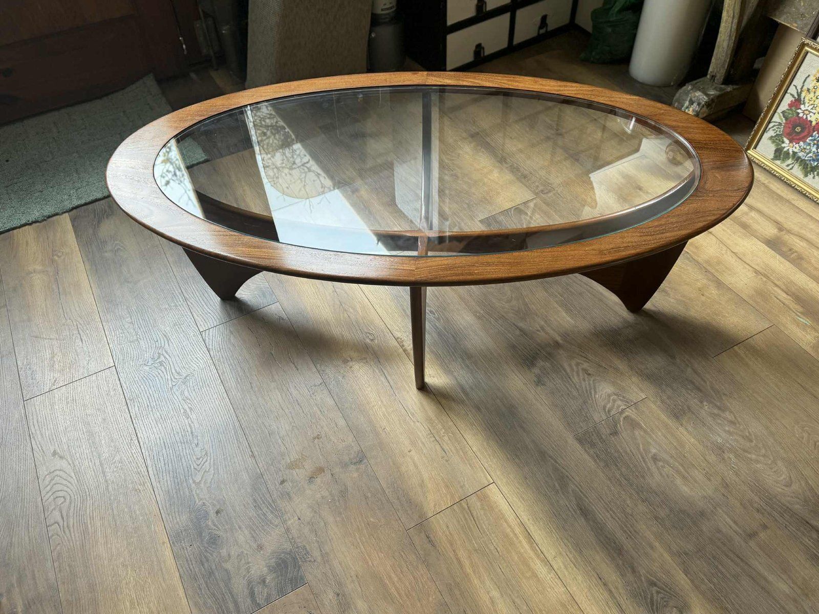 Oval Astro Coffee Table In Teak With Glass Top By Victor Wilkins For G Plan, 1960s photo for sale