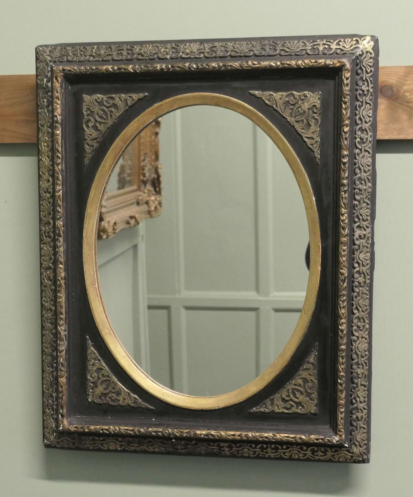 Stunning French Empire Gilt Brass And Black Lacquer Wall Mirror photo furniture