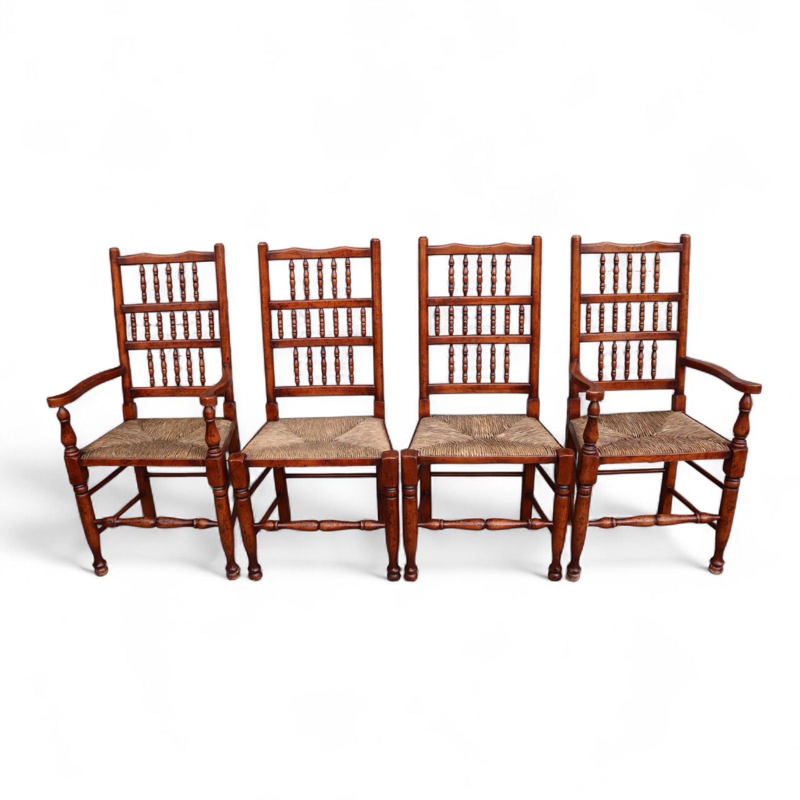 Set Of 8 Antique Lancashire Elm & Ash Rush Seat Spindle Back Dining Chairs photo Furniture