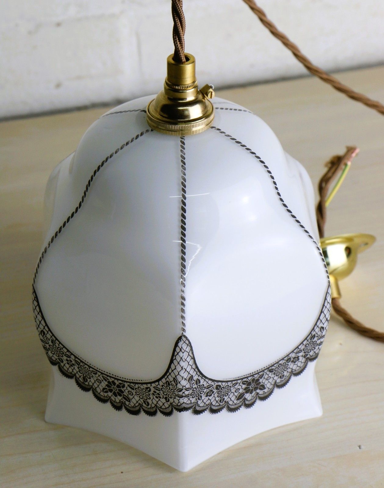 Ceiling Light Antique Milk Glass Pendant Decorated With Overlaid Lace Details photo 83.0