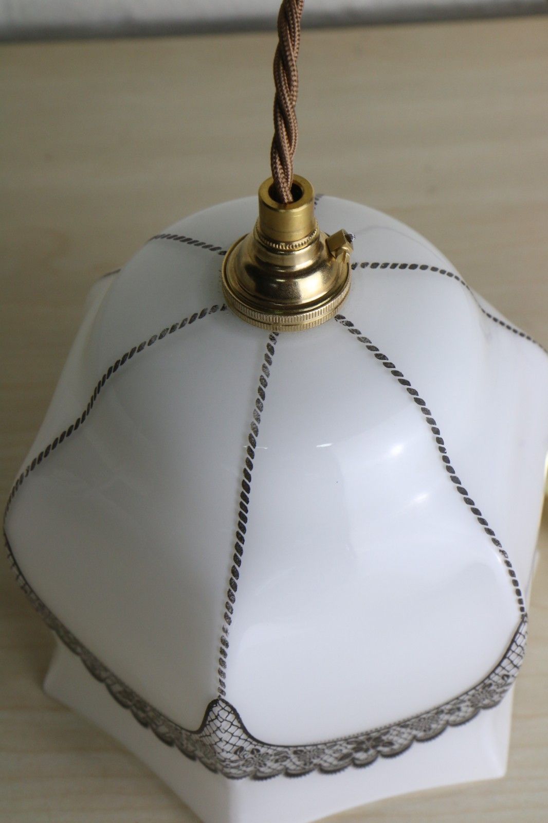 Ceiling Light Antique Milk Glass Pendant Decorated With Overlaid Lace Details photo buy