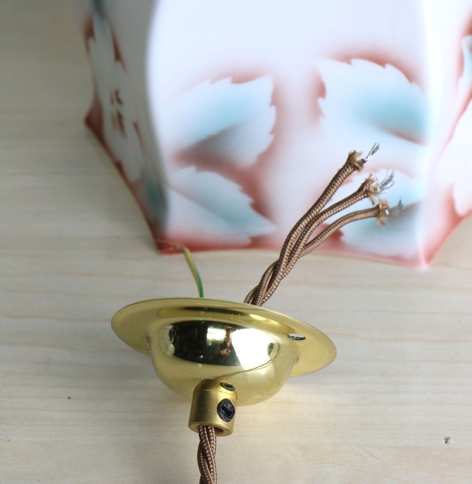 Ceiling Light Antique Milk Glass Pendant Decorated Sprayed Flower Silhouettes photo 78.0