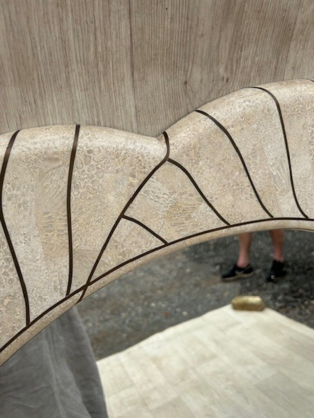 Postmodern Tessellated Travertine Demi Lune Console, Attributed To Maitland Smith, 1980s photo buy
