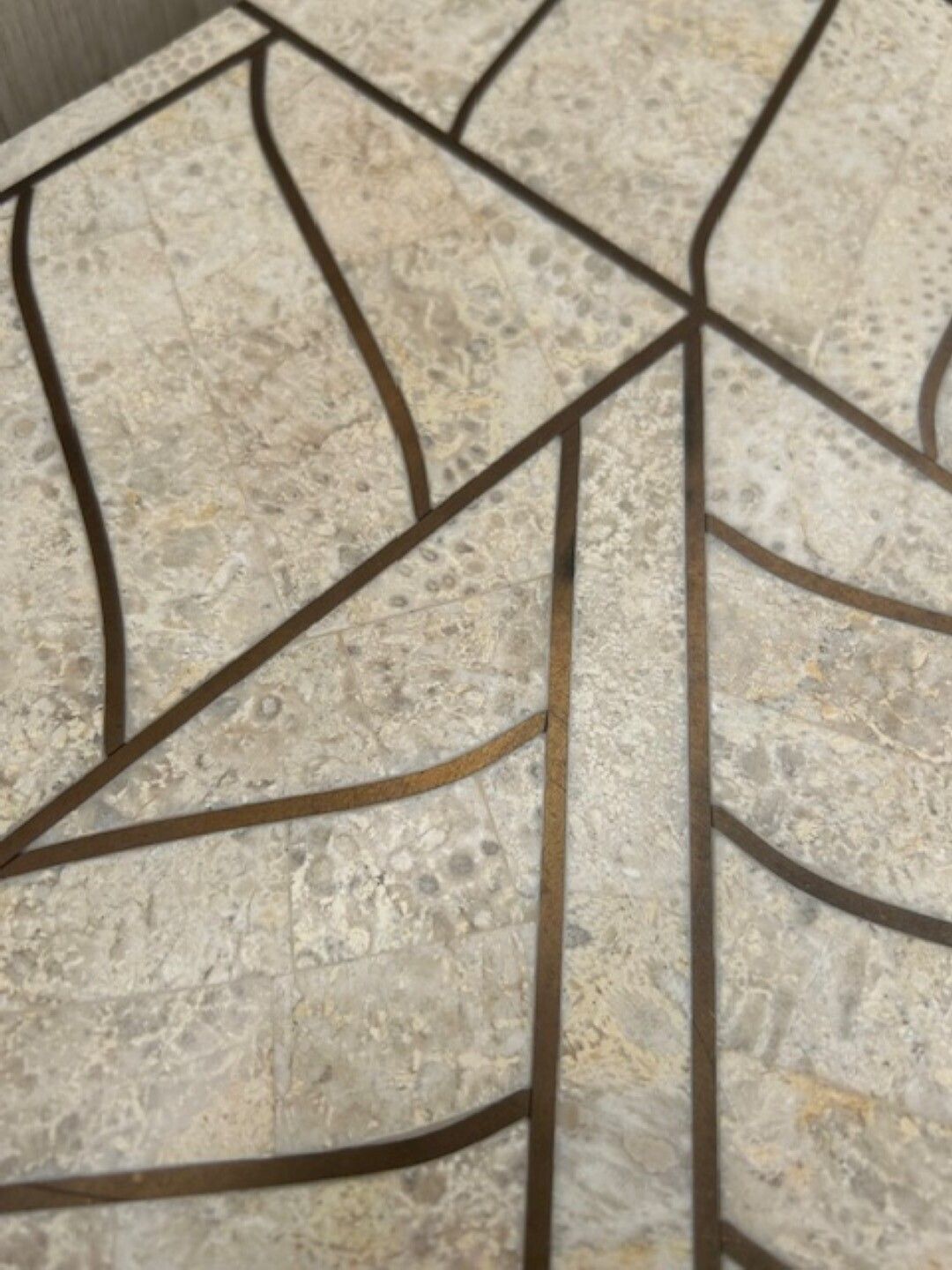 Postmodern Tessellated Travertine Demi Lune Console, Attributed To Maitland Smith, 1980s photo vintage