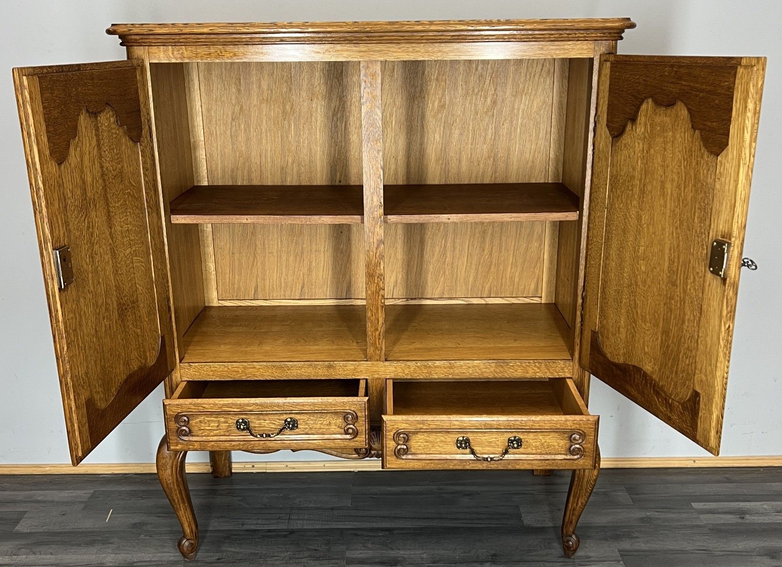photo furniture Cabinet Vintage French Louis XVI Oak Carved Cupboard With 2 Drawers Lot 4460