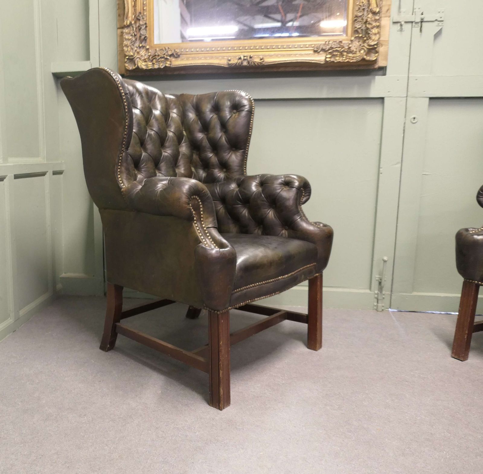 A Pair Of Georgian Style Gentleman’s Wing Back Leather Chesterfield Chairs photo 5940.0