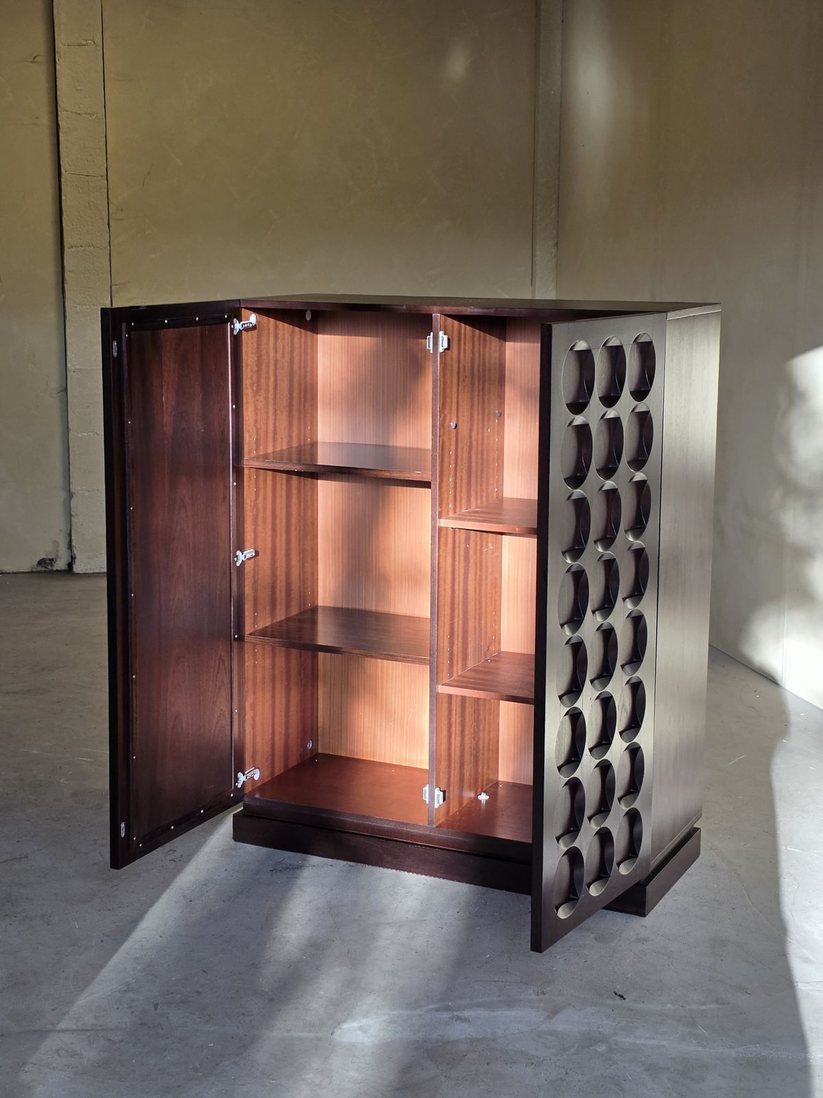 Furniture Brutalist Mahogany Bar Cabinet By Defour, Belgium, 1970s photo