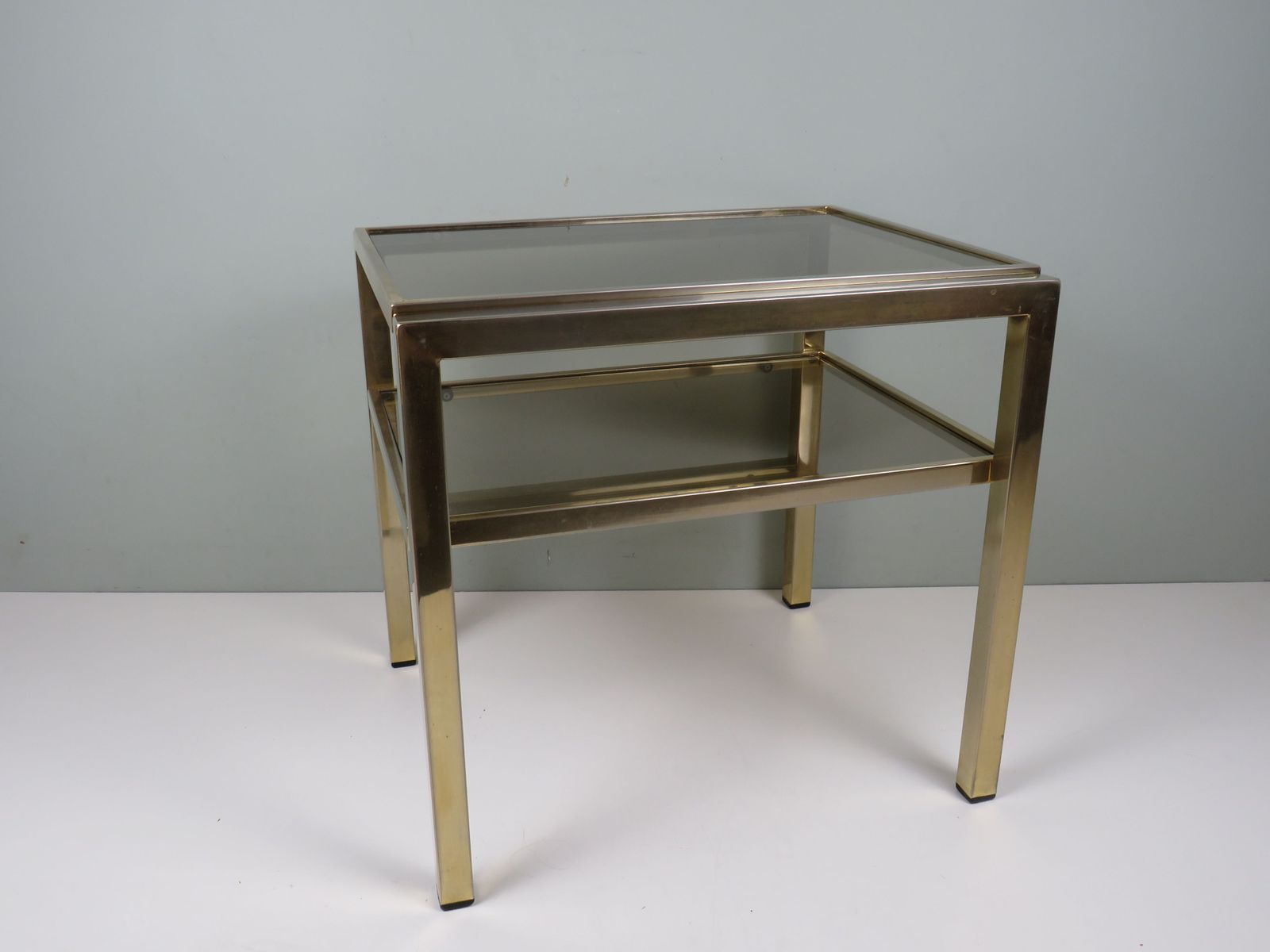 Hollywood Regency Brass And Smoked Glass Side Table By De Knudt, Belgium, 1970s photo 330.0