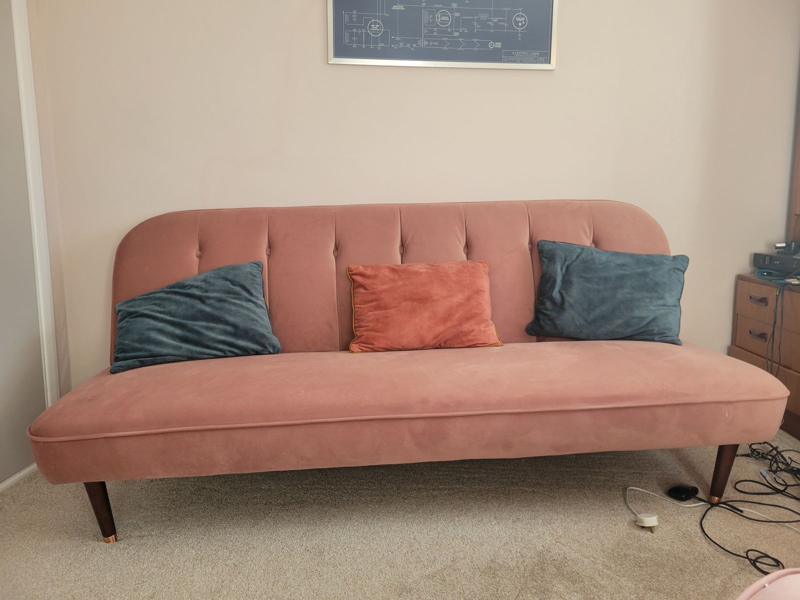 photo vinterior Made.Com Blush Pink Velvet Sofabed And Chair Storage 3 Piece Set