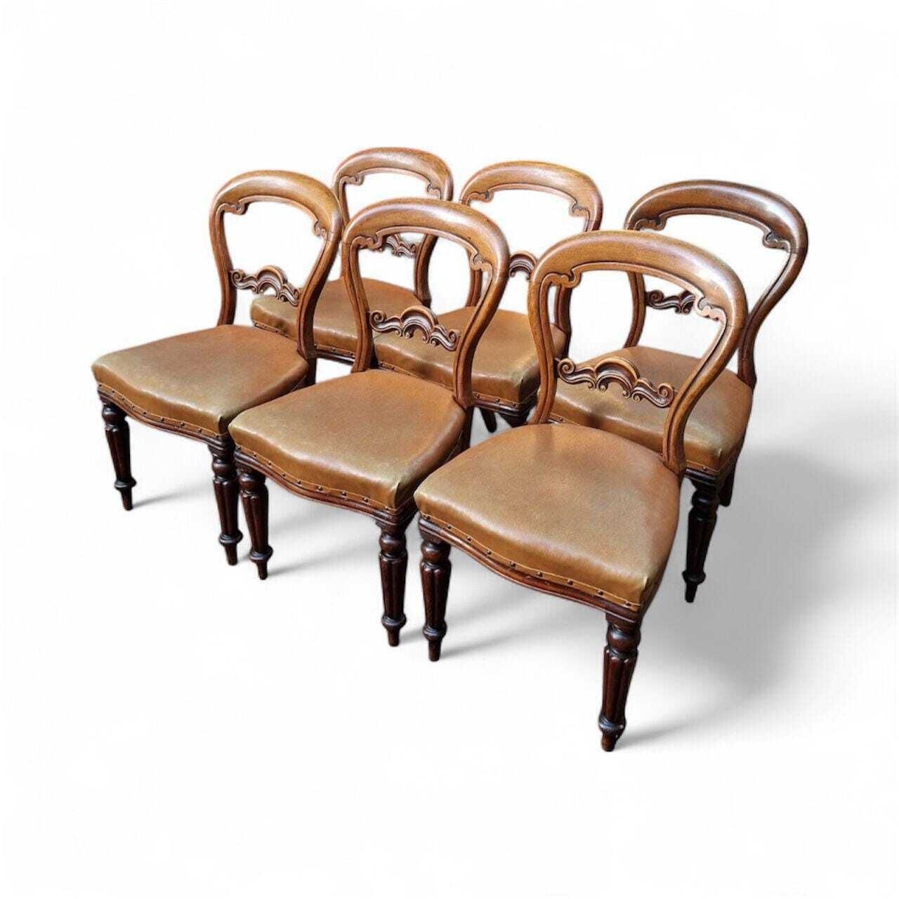 photo for sale Antique Victorian Balloon Back Dining Chairs / Set Of 6  / C.1880 / Free Delivery