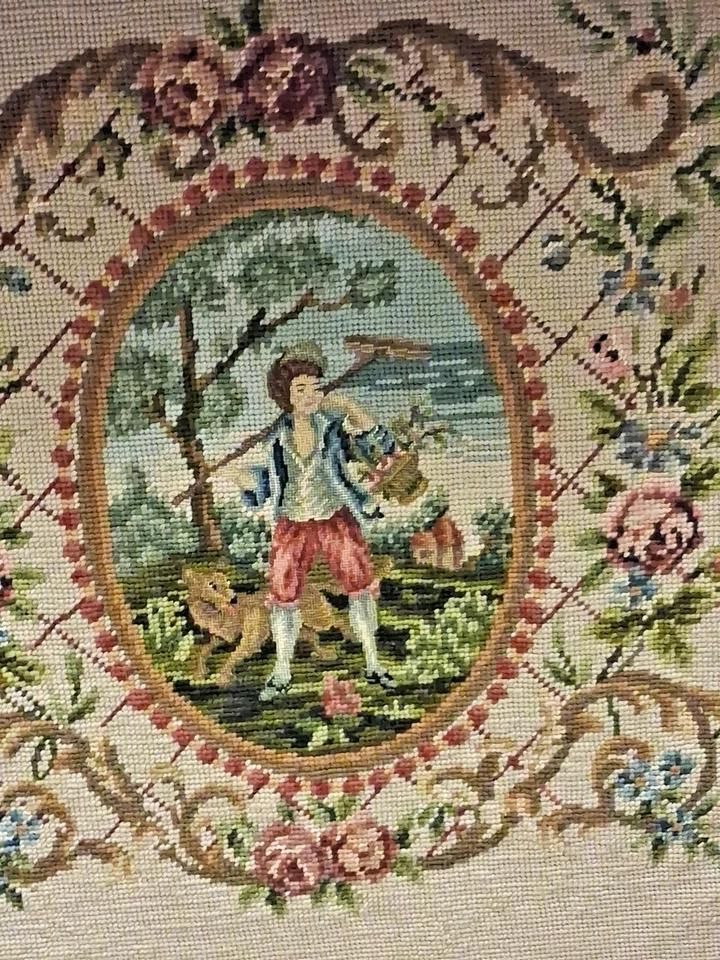 Vintage Tapestry Fire Screen Adjustable With Folding Shelf In Victorian Style photo for sale