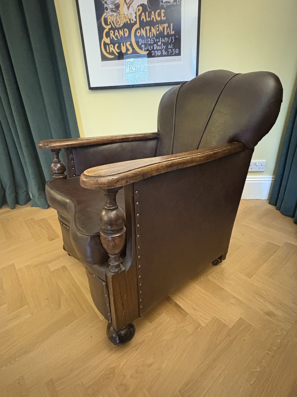 Pair Of Vintage Oak & Leather Club / Library Armchairs photo furniture