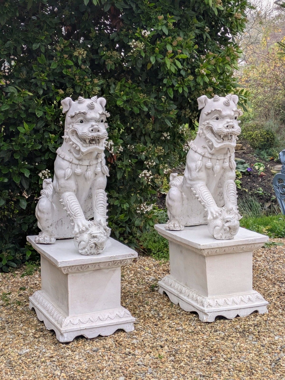 Imposing Antique Dogs Of Foe Glazed Terracotta Dragon Lions