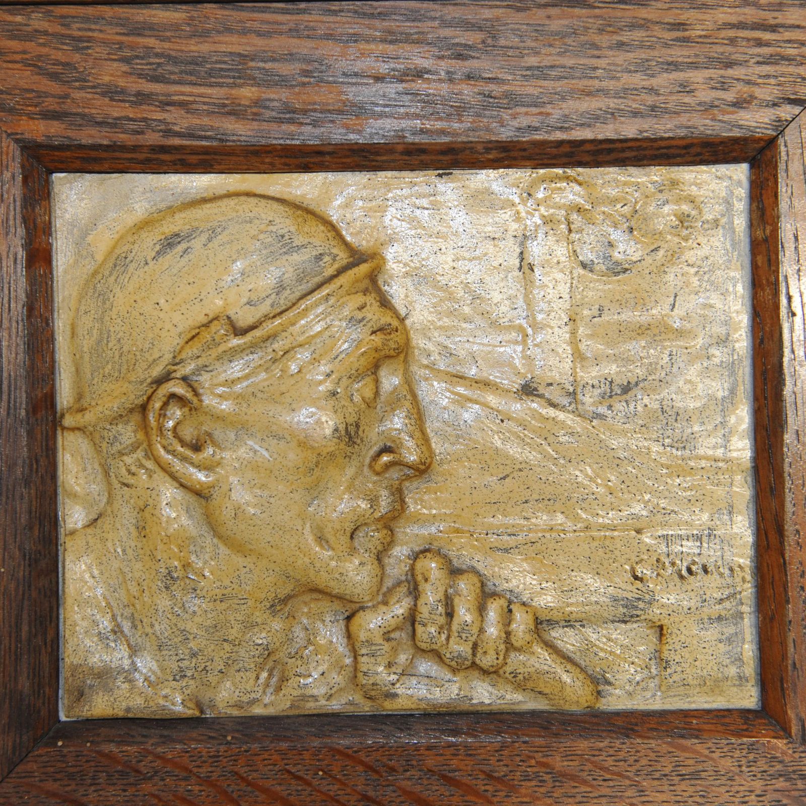 Framed Constantin Meunier, Bas Relief Of Miner, 1904, Plaster photo vinterior