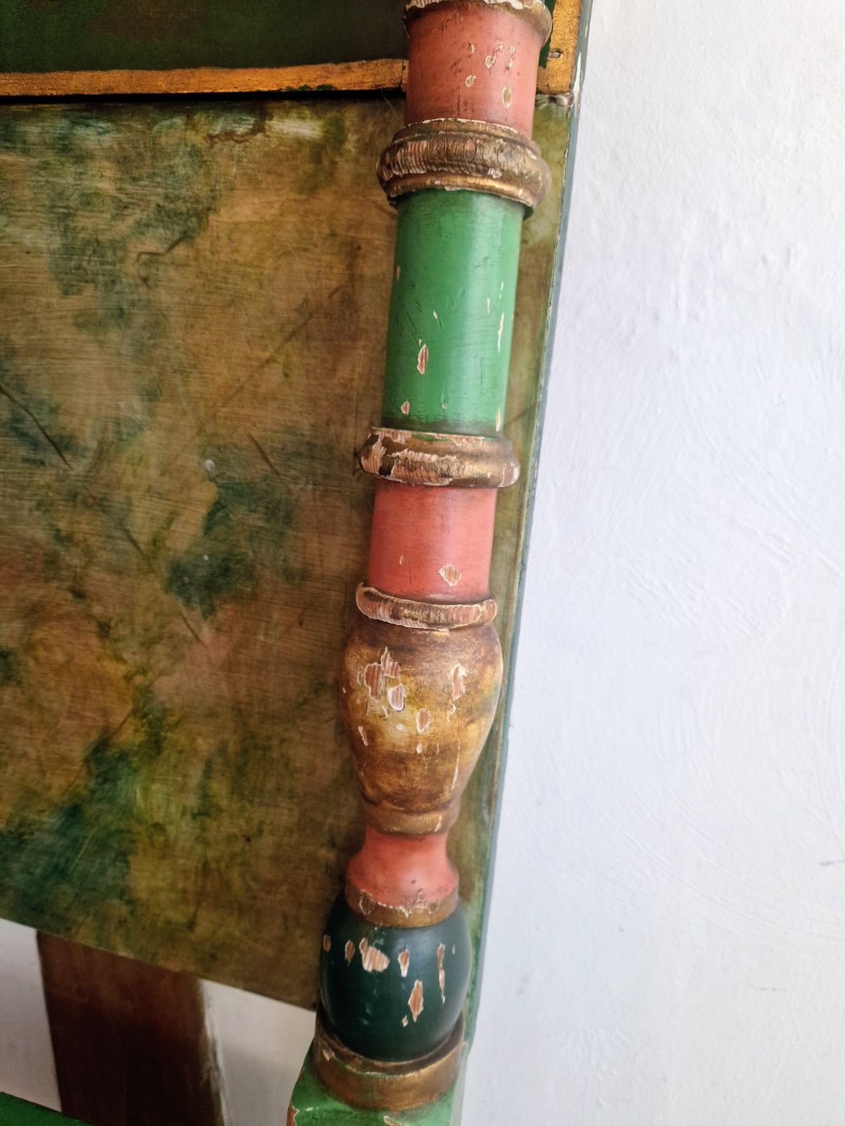 Antique 19 Century Headboard. French Made. Putty Faces. Green Flowers God Painted. photo buy