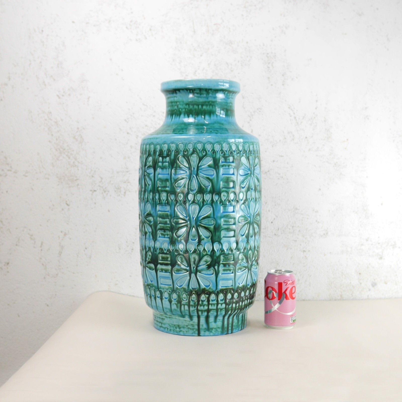 Ex Large Vintage Mid Century Blue Green Vase West Germany Scheurich 50cm #103026 photo furniture