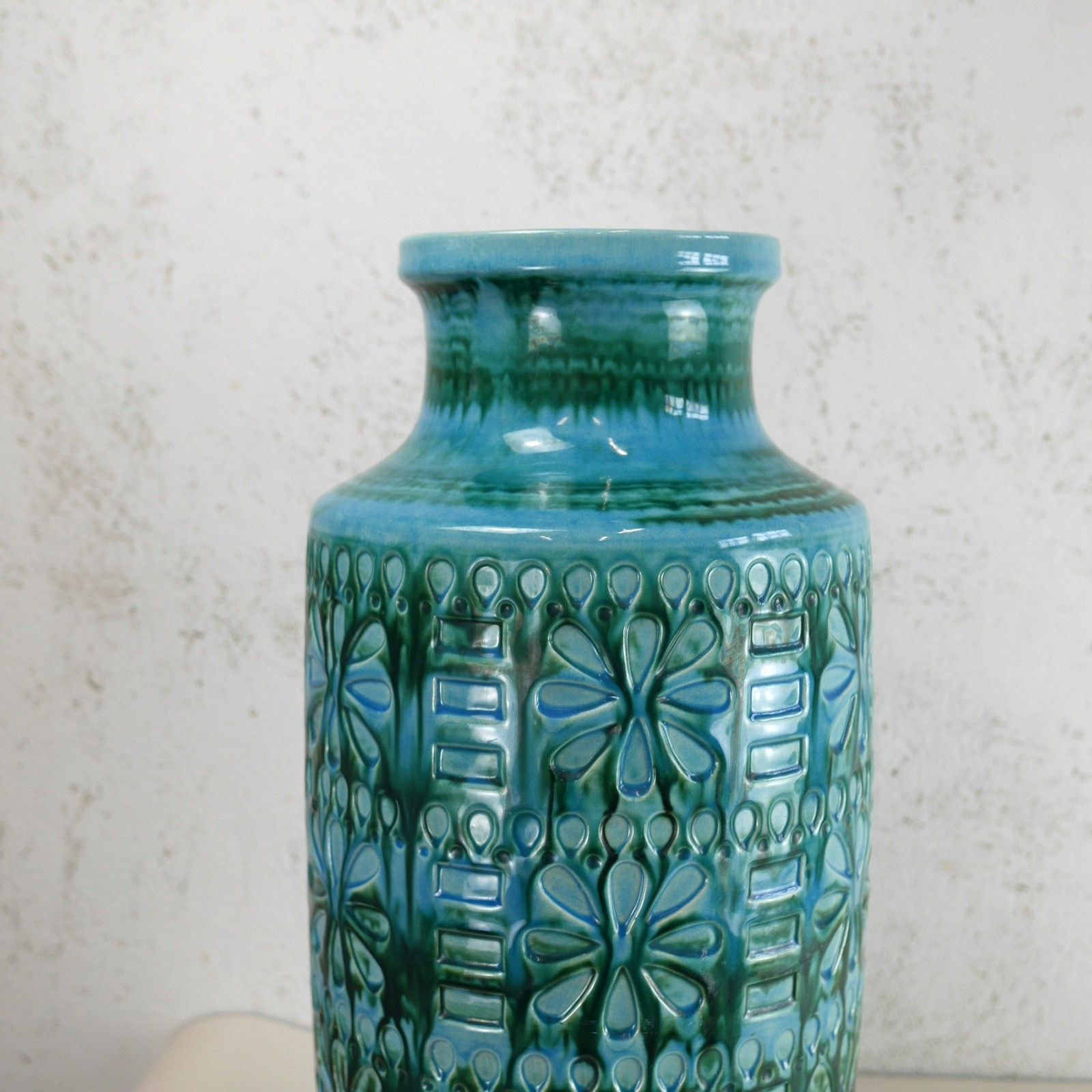 Ex Large Vintage Mid Century Blue Green Vase West Germany Scheurich 50cm #103026 photo 250.0