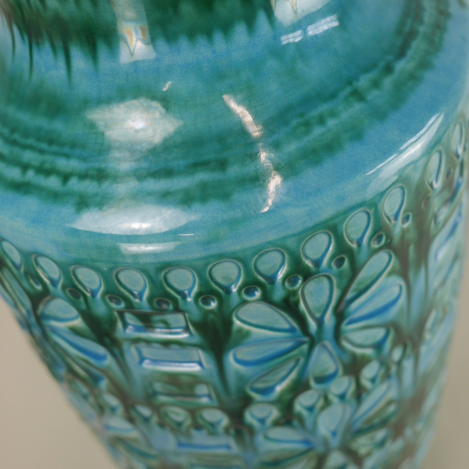 photo vinterior Ex Large Vintage Mid Century Blue Green Vase West Germany Scheurich 50cm #103026