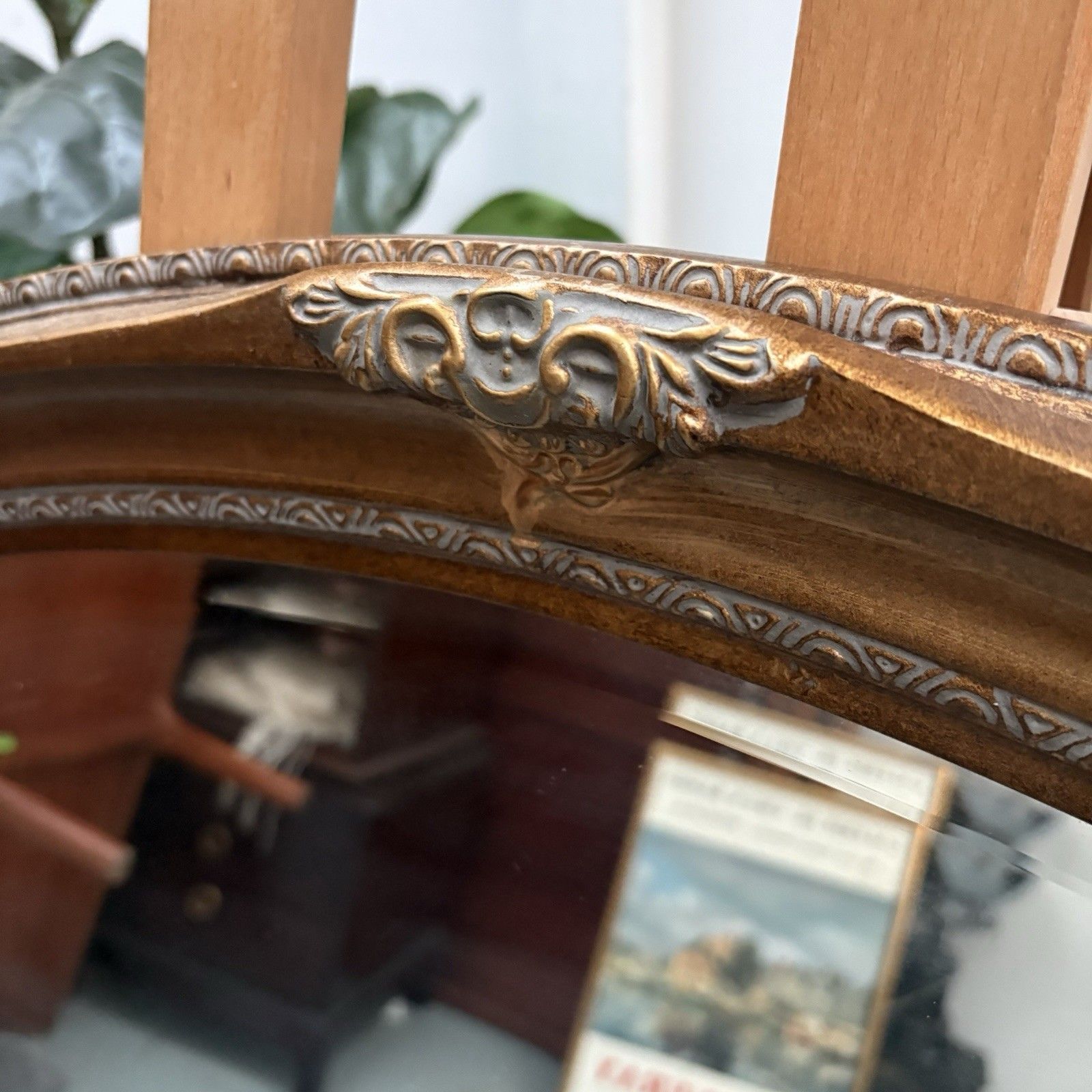 West Decor Reproduction Art Nouveau Overmantle Oval Antique Gilt Mirror photo 95.0