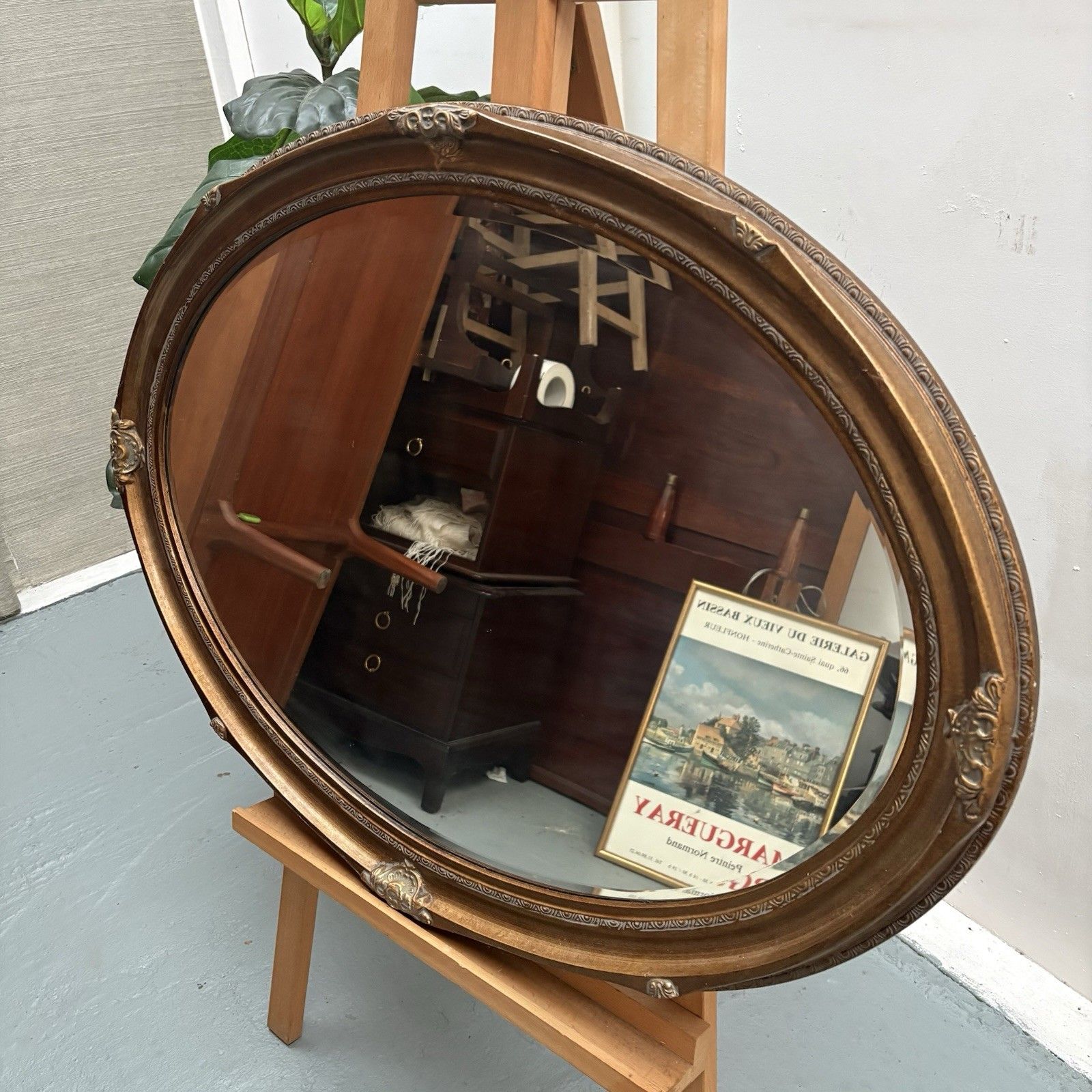 West Decor Reproduction Art Nouveau Overmantle Oval Antique Gilt Mirror photo buy