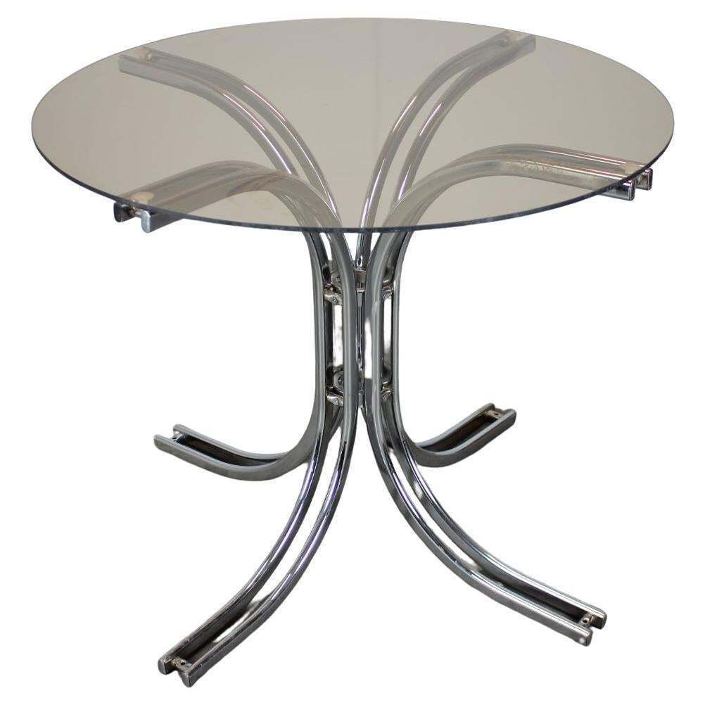 Round Dining Table Chnrome And Glass / Italy, 1980s