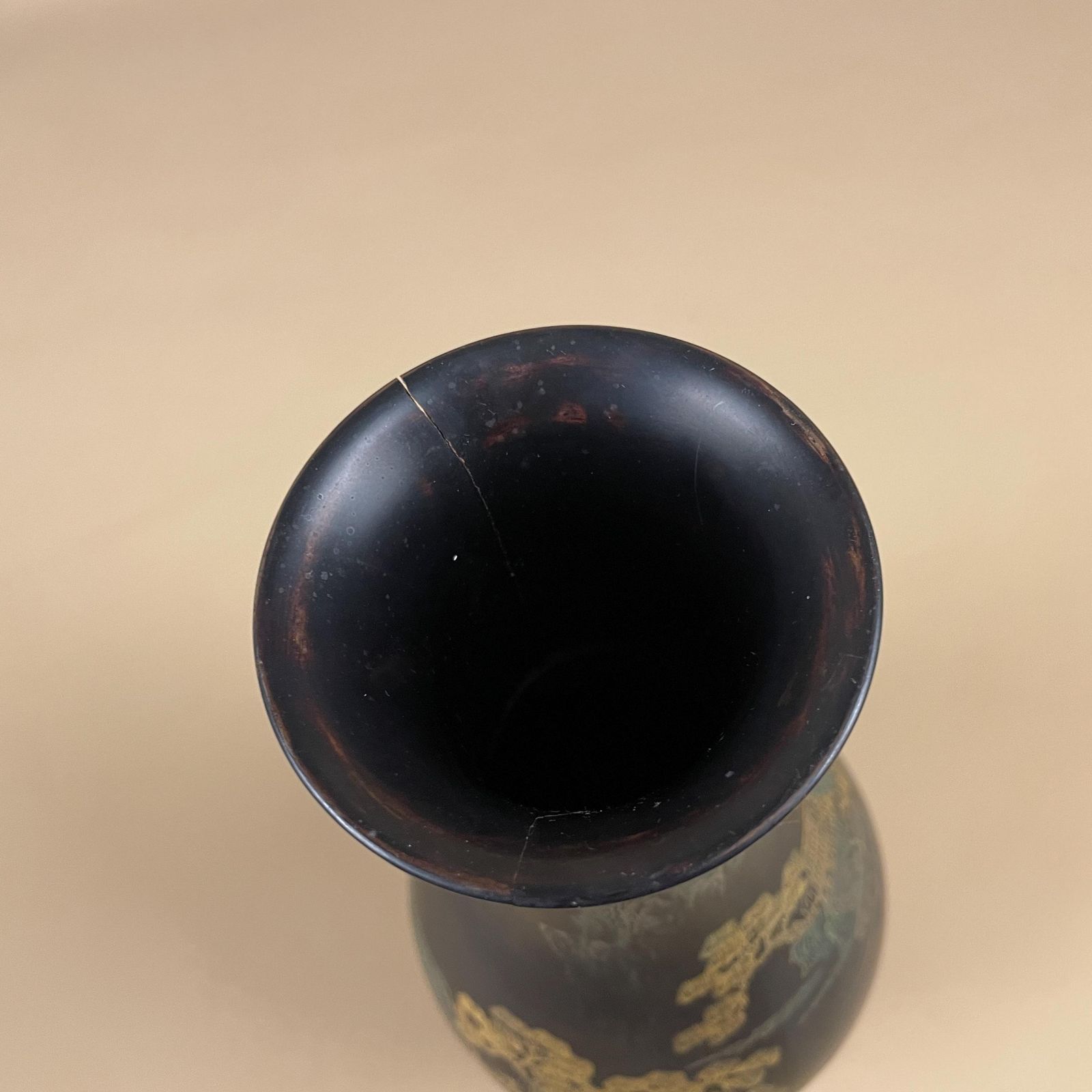 55.0 Asian Lacquer Vase Gilt Landscape Hand Painted Oriental Decor Vintage Black Gold Decorative Art Vase With Stand Japanese photo