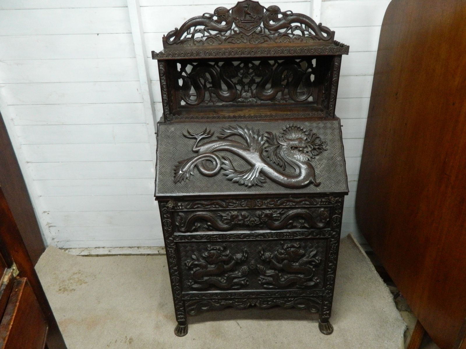 Antique Chinese Dragon Carved Bureau photo furniture